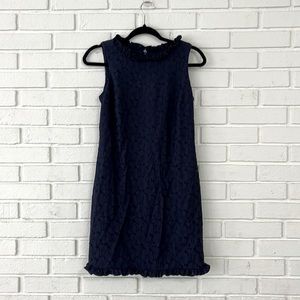 Jessica Howard Sleeveless Navy Blue Laser Cut Ruffle Dress D348
